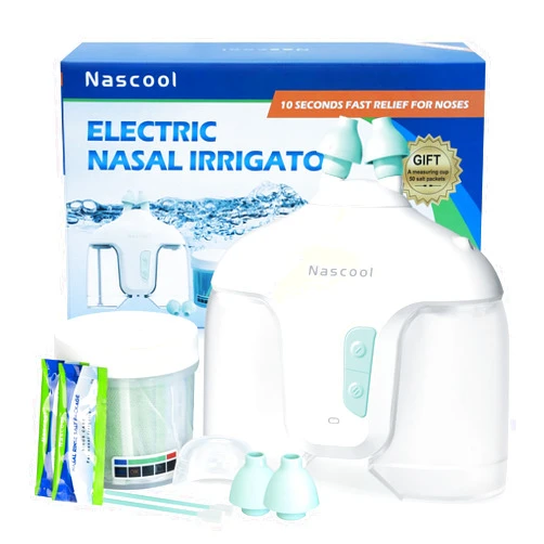 Nascool Electric Nasal Irrigation System with 50 Salt Packets, 2 Modes Nose Cleaner with SelfCleaning & Auto Waste Collection Function for Sinus Relief Runny Nose, Nasal Congestion, Itching Nose