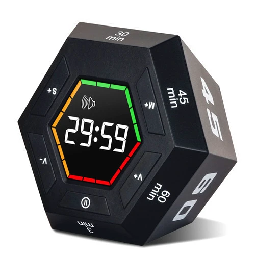 Haiphisi Pomodoro Timer, Productivity Timer Cube,3,5,15, 30, 45, 60 Minute Preset Smart Countdown Timer, Easy-to-Use Time Management Tool (Black)