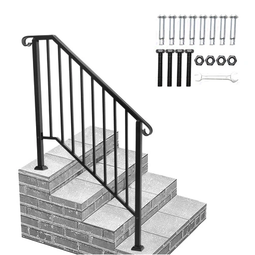 Generic 1Pcs Handrails for Outdoor Steps, Outdoor 3-4 Steps Adjustable Wrought Iron Handrails, Metal Handrails Outdoor, with Installation Kit, for Courtyards, Balconies, Porches, Gardens (Black)
