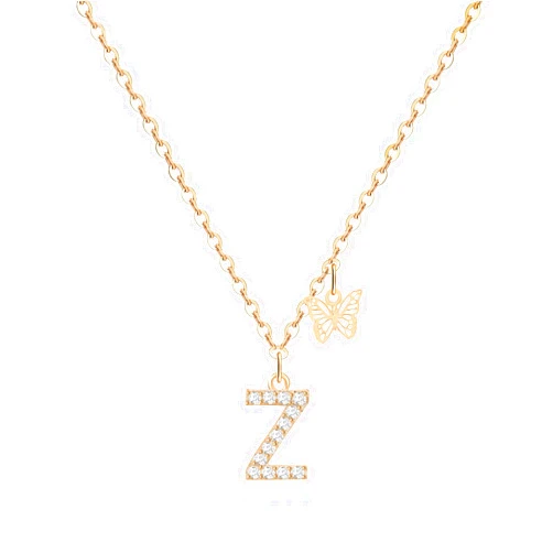 MJartoria Dainty Initial Necklace Butterfly Pendant Necklace, 14K Gold Plated Cubic Zirconia Letter Dainty Necklaces Jewelry Birthday Gifts for Women