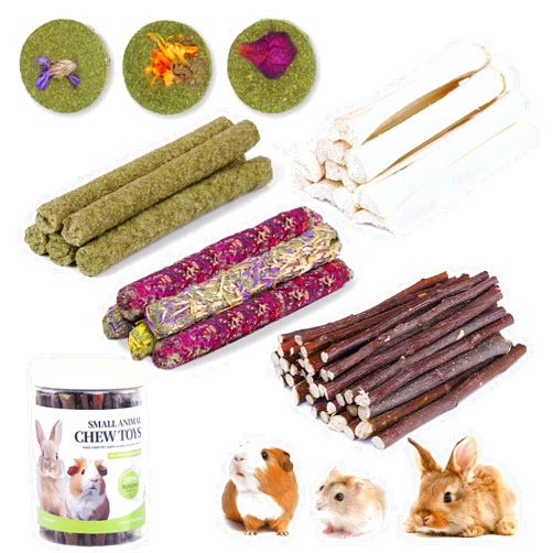 JOUSONTY 50-60 Pcs Rabbit Chew Toys Set, Guinea Pig & Hamster Chew Toys, Sweet Bamboo, Apple Stick, Timothy Stick, Prevent Teeth Overgrowth, Clean Teeth, Easy to Store, for Bunny, Guinea Pig, Hamster, Gerbil