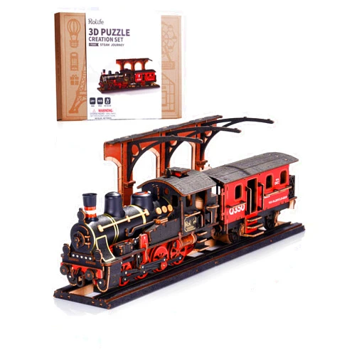 Rolife 3D Wooden Puzzle for Adults, DIY Wood Model Train Sets, Mechanical Vehicle Model Building Kits-Brain Teaser Puzzle Toys with 365 Pcs-Creative Birthday for Kids