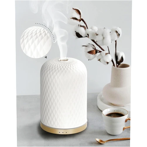 Onaboviva Essential Oil Diffuser,110ML Diffusers for Essential Oils Large Room, Ceramic Diffusers USB Powered Decorative Ultrasonic Defuzzer, Ideal for Aesthetic Home,Dorm Décor, Yoga,White