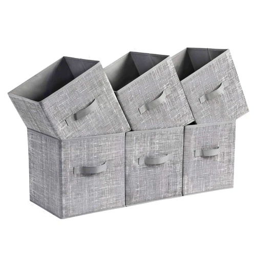 SONGMICS Storage Cubes, 11-Inch Non-Woven Fabric Bins with Double Handles, Set of 6, Closet Organizers for Shelves, Foldable, for Clothes, Cattail Gray UROB26LG