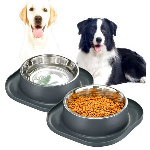 HAWENON 2PACK Large Stainless Steel Dog Bowls, 7 Cup Water & Food Bowl with Anti-Skid Rubber Base for Large Pet, Metal Bowl Spill Proof Dog Dish with Silicone Feeding Mat for Dry and Wet Foods, Grey