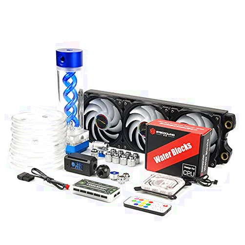 ANWCOOLER Syscooling Soft Tube Water Cooling kit Blue Color Pump and Reservoir 360mm Copper Radiator Support ARGB Lights Compatible with All Intel CPU Socket