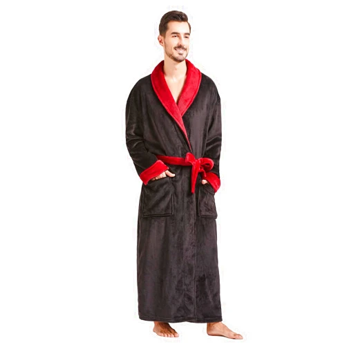 FashGudim Mens Robes Big and Tall Full Length Plush Fleece Long Robe for Men Bathrobe Shawl Collar Warm Winter House Robes