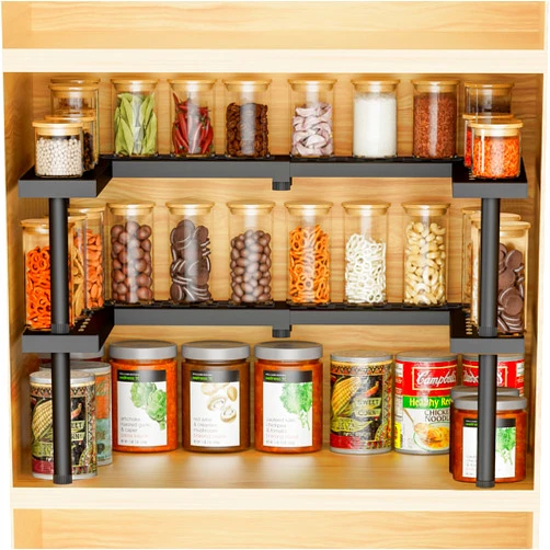 Gaussra Spice Rack Organizer for Cabinet, 2 Tiers Expandable & Stackable Metal Seasoning Organizer, Premium Spice Organization for Cabinet In Home Organization