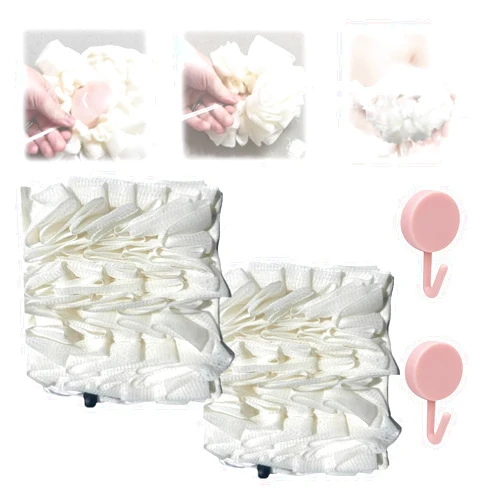 Eaerec 2 in 1 Bath Loofah Sponge, The Leeffa Soft Loofah and Washcloth, Shower Sponge for Body, New Bath Towel Bath Glove Shower Suitable for Men & Women (White 2Pcs)