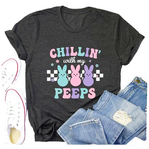 OJLPHH Women Happy Easter Shirts Funny Bunny T-Shirt Rabbit Graphic Tee Tops