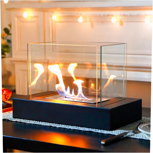 NEWIMAGE Rectangular Tabletop Fire Bowl Pot with Four-Sided Glass 13.5