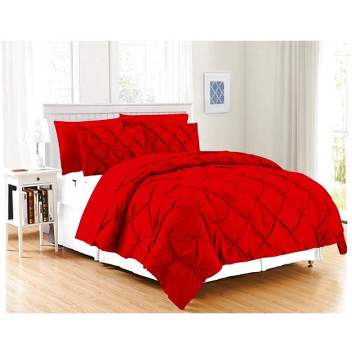 PG Beddings Pinch Pleated 5 Piece Duvet Cover Set 100% Egyptian Cotton 800 Thread Count with Zipper & Corner Ties Tuffed Pattern Decorative(Super King, Red)