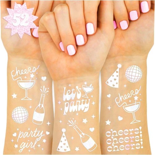 xo, Fetti Cheers Party Temporary Tattoos - 52 iridescent styles | Bachelorette Party Supplies, Birthday Party Favors, Disco Party Girl, Cheers Decorations