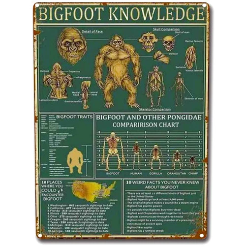 Weasval Bigfoot Knowledge Bigfoot Lover Gift Sasquatch Metal Tin Sign Poster Wall Plaque Funny Home Decor Garden Yard Floral 8x12 Inch