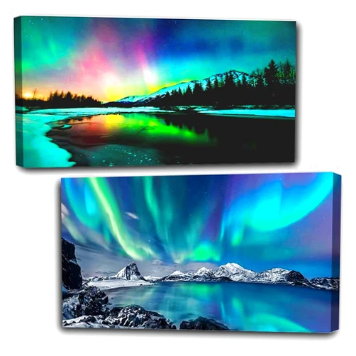 OFRKE 2 Pack Diamond Painting Kits，Large 5D DIY Aurora Diamond Painting Kits for Adults，DIY Full Drill Crystal Rhinestone Arts and Crafts，Lake Gem Art Painting with Diamond for Home Wall Decor (28X16inch)