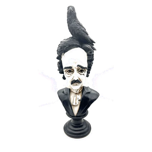 RUSTIX Edgar Allan Poe Bust Statue – Gothic Raven Figurine Inspired by “The Raven” – Decorative Statue for Literary, Gothic, and Victorian Home Decor