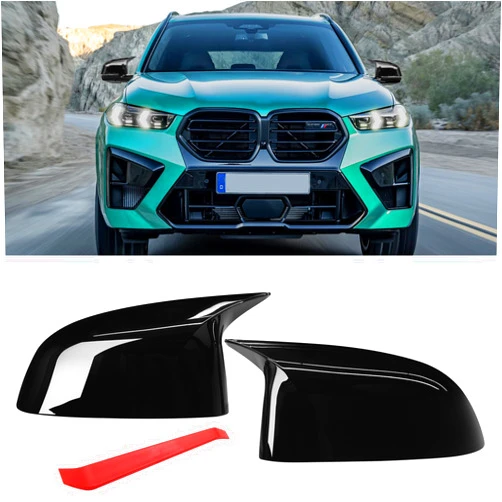 Jaronx Compatible with BMW Mirror Cover X3 G01/X4 G02/X5 G05/X7 G07 2019-2024,X6 G06 2020-2024,M Style Glossy Black Rearview Mirror Caps for BMW, Horn Clip-on Left Driver and Right Passenger