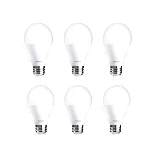 Philips 455824 LED A19 Warm Glow Dimmable 800-Lumen, 2700-2200 Kelvin, 9.5-Watt (60-Watt Equivalent) Light Bulb, E26 Medium Base, Soft White, 6-Pack