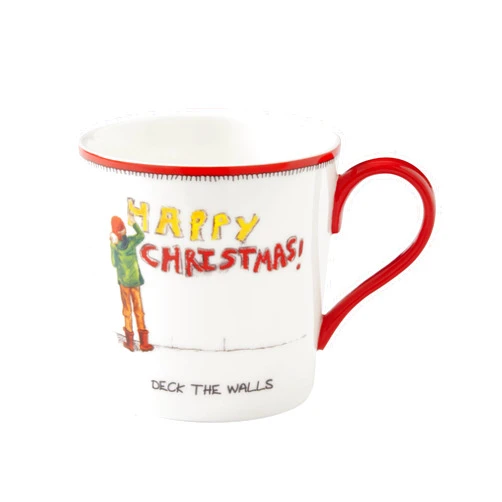 Spode Kit Kemp Christmas Mug | 12oz ‘Deck the Walls’ Doodle Mug | Made from Fine China | Dishwasher Safe | Perfect for the Holidays
