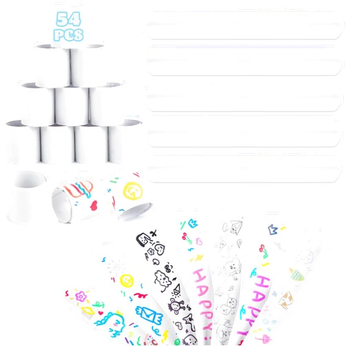 LovesTown 54PCS Slap Bracelets White, Party Slap Bracelets DIY Wrist Bands Bulk Blank Snap Band for Kids Birthday Party Favors School Crafts