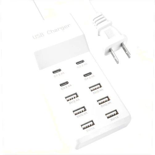 SIWMER USB Charger USB C Charging Station 10 Ports Multiple USB Charger Station (4 USB C Port) Power Hub Strip Smart Plug USBC Charging Station for Phones Tablet Smartwatch Headphones Speakers
