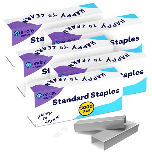 Enday 25,000 Standard Staples - 1/4 Inch Length, 210 per Strip, Jam-Free Chisel Point, Staples for Stapler, Replacement, Fits Standard Staplers, 5 Boxes of 5,000 Each, by enday