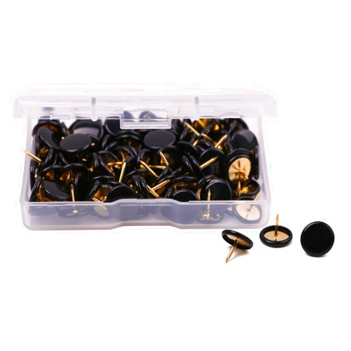 PTC Office 120PCS Steel Thumbtacks Drawing Pins Plastic Round Head Thumb Tacks 10mm/0.39 Inch Dia (Black)