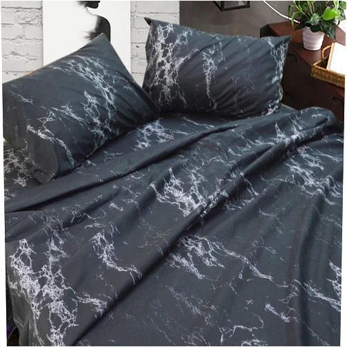 Essina Twin Sheet Set – 3 Pcs Bed Sheet Set Twin Size with Flat Sheet, 16-inch Deep Pocket Fitted Sheet, Pillow Case – Soft Microfiber Sheets – Luxurious Twin Bed Sheets – Black Marble
