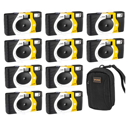 Kodak Professional Tri-X 400 Black and White Negative Film Single Use Camera, 27 Exposures, 10-Pack with Slinger Brand Camera Bag