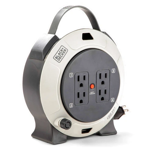 BLACK+DECKER Retractable Extension Cord Reel 20 Ft. With 4 Outlets, Multi-Plug Extension, Thermal Breaker Reset Button & Heavy-Duty 16AWG SJT Cable