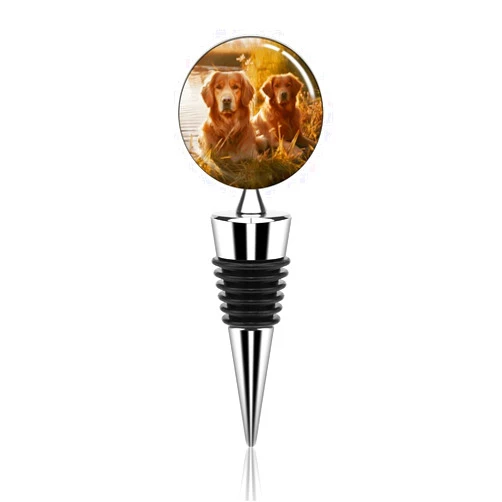 LFDSKCBR Wine Bottle Stopper Two Golden Retrievers Print Reusable Decorative Bottle Stoppers Stainless Steel Wine Beverage Bottle Corks Wine Saver for Gifts Bar Wedding Holiday Party