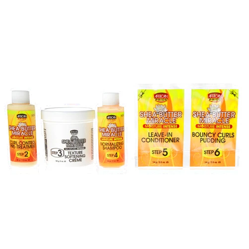 African Pride Shea Miracle Texture Softening Elongating System - Contains Shea & African Mango Butter to Elongate Curls & Stretch Coils, Smoothes Hair Frizz, 1 Kit