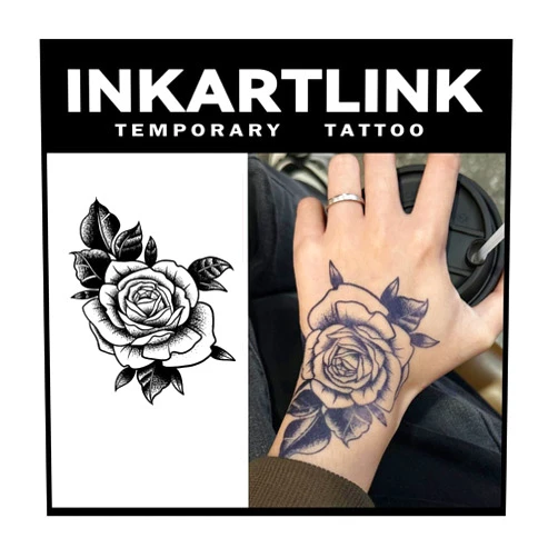 INKARTLINK Tattoo Tech, 2 Sheets Large Semi Permanent Tattoo, Adult Art Design Temporary Tattoos, Lasts 1-2 Weeks, Waterproof, Realistic Look, No Adhesive, No Reflection (Ink Flower Design)