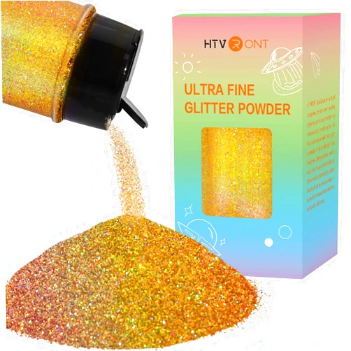 HTVRONT Holographic Fine Gold Glitter Powder - 50 g Extra Fine Glitter Powder, 1.76 oz Double-Duty Cap Resin Glitter, Non-Toxic Glitter for Slime, Nails, Candle Making, Crafts