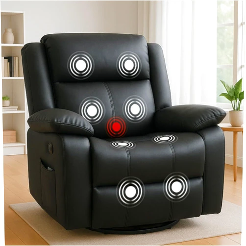 ANJ Swivel Rocker Recliner Chair, Manual Rocking Glider Massage Recliner with Heat, Overstuffed PU Leather Big Large Recliner for Living Room Bedroom Nursery