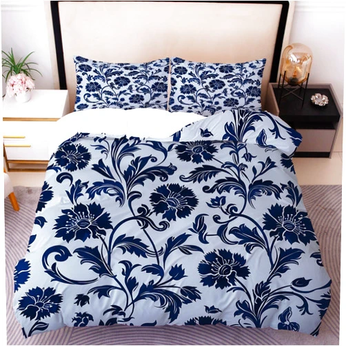 WANGYINGMIAO Floral Pattern Bedding Set, Plantwork Duvet Cover, Symmetrical Design Suitable for Adults Teenagers and Boys Bedding, Curved Lines Bedding Set Collection 3Pcs（2 Pillowcases）