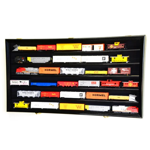 SfDisplay.com, Factory Direct Display Cases HO Scale Model Train Display Case Cabinet Wall Rack w/98% UV Protection- Lockable -Black