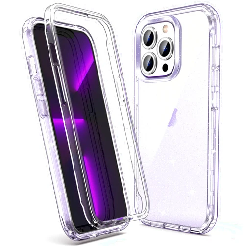 ULAK Compatible with iPhone 13 Pro Max Case Clear Glitter, Heavy Duty Dual Layer Shockproof Protection Women Girls Transparent Protective Phone Cover for iPhone 13 Pro Max 6.7 inch, Purple