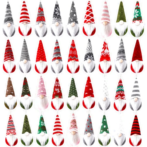 Hiboom 36 Pcs Christmas Ornaments Gnomes Bulk, Christmas Tree Gnome Decorations Hanging Handmade Swedish Plush Santa Scandinavian Beard Design for Home Xmas Holidays Decor