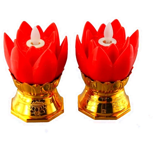 Urjumpea 2Pcs Lotus Lamp LED Night Light Electronic Lamp LED Candle Lights LED Buddhist Lights Ornament Home Prayer and Display(Battery Not Included)