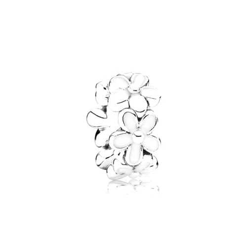 MiniJewelry White Daisy Flower Charm fits Pandora Charms Bracelets Sterling Silver Spacer Bead White Enamel