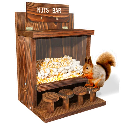 ANSTEEP Carbonized Squirrel Feeder, Large Squirrel Feeders for Outside Funny Squrrill Nuts Bar, Durable Wooden Chipmunk House Box for Corn Peanuts…