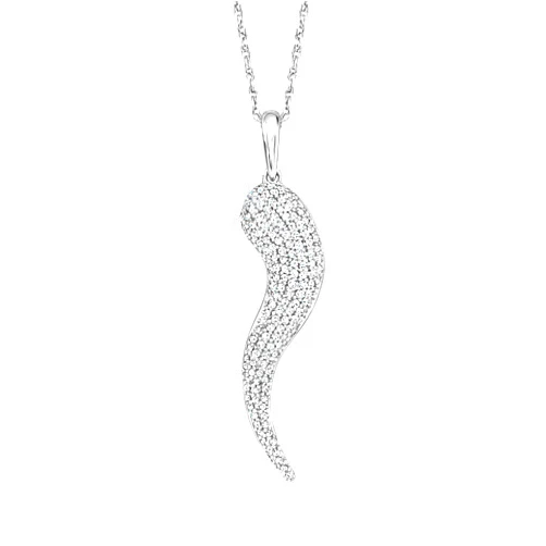 Ross-Simons 0.25 ct. t.w. Pave Diamond Italian Horn Pendant Necklace in Sterling Silver