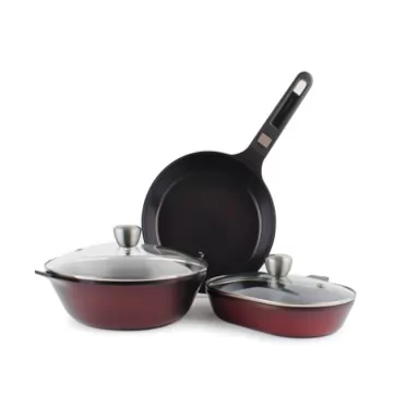 Neoflam MyPan Ceramic Nonstick Cookware Set, Chef's Wok, Grill Pan, Fish Pot, Stir Fry, Saute, Bake with Detachable Handle & Oven Safe Glass Lid for Daily Use, 6pc, Red Ruby