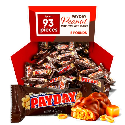 CHAIN & JO SWEETS PayDay Chocolate Covered Peanut Caramel Bar 5 Pound Approx 93 Bars - Chocolate Candy With Peanut and Caramel