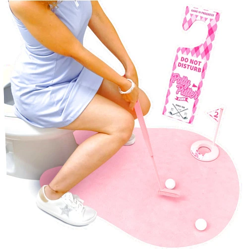 Fairly Odd Novelties Toilet Golf Game - Women's Toilet Golf Potty Putter Set - Pink Golf Toilet Game with Putting Mat, Flag, 2 Golf Balls, Putter & DND Sign - Funny White Elephant Gifts, Gag Gifts