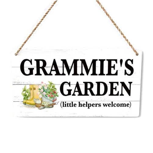 BELLOWDEER Grammie Gifts Outdoor Garden Wooden Sign Decor, Indoor Garden Decoration Hanging Signs 12x6 Inches, Outdoor Porch Yard Wall Art Decor Sign, Mother's Day Gifts Birthday Gift for Mom Grandma