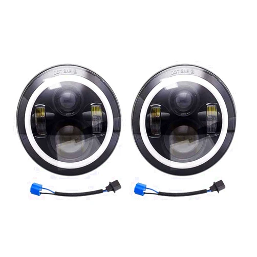 AMUNIESUN DOT Approved 7Inch Round Black LED Halo Headlight With High Low Beam White DRL Amber Turn Signal Compatible With JK TJ LJ CJ Mazda Miata Hummer H1&H2 (Pair)