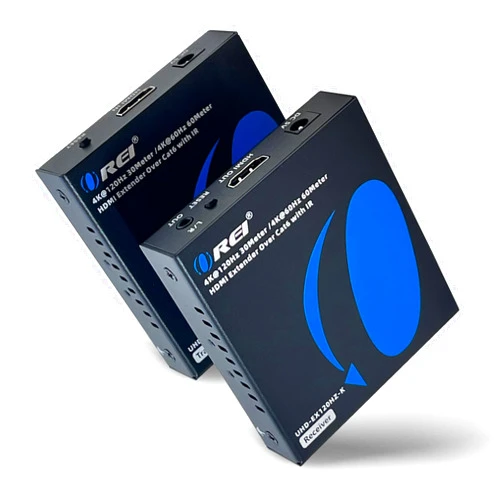 OREI 4K @ 120hz HDMI Over Ethernet Extender Balun - UltraHD 4:4:4 Over Single CAT6/7 Cable with HDR, & IR Control, RS-232 - Up to 100 Ft with CAT6/7 Audio L/R Out (UHD-EX120HZ-K)