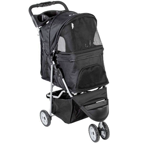 VIVO Black 3 Wheel Pet Stroller for Cat, Dog and More, Foldable Carrier Strolling Cart, STROLR-V003K